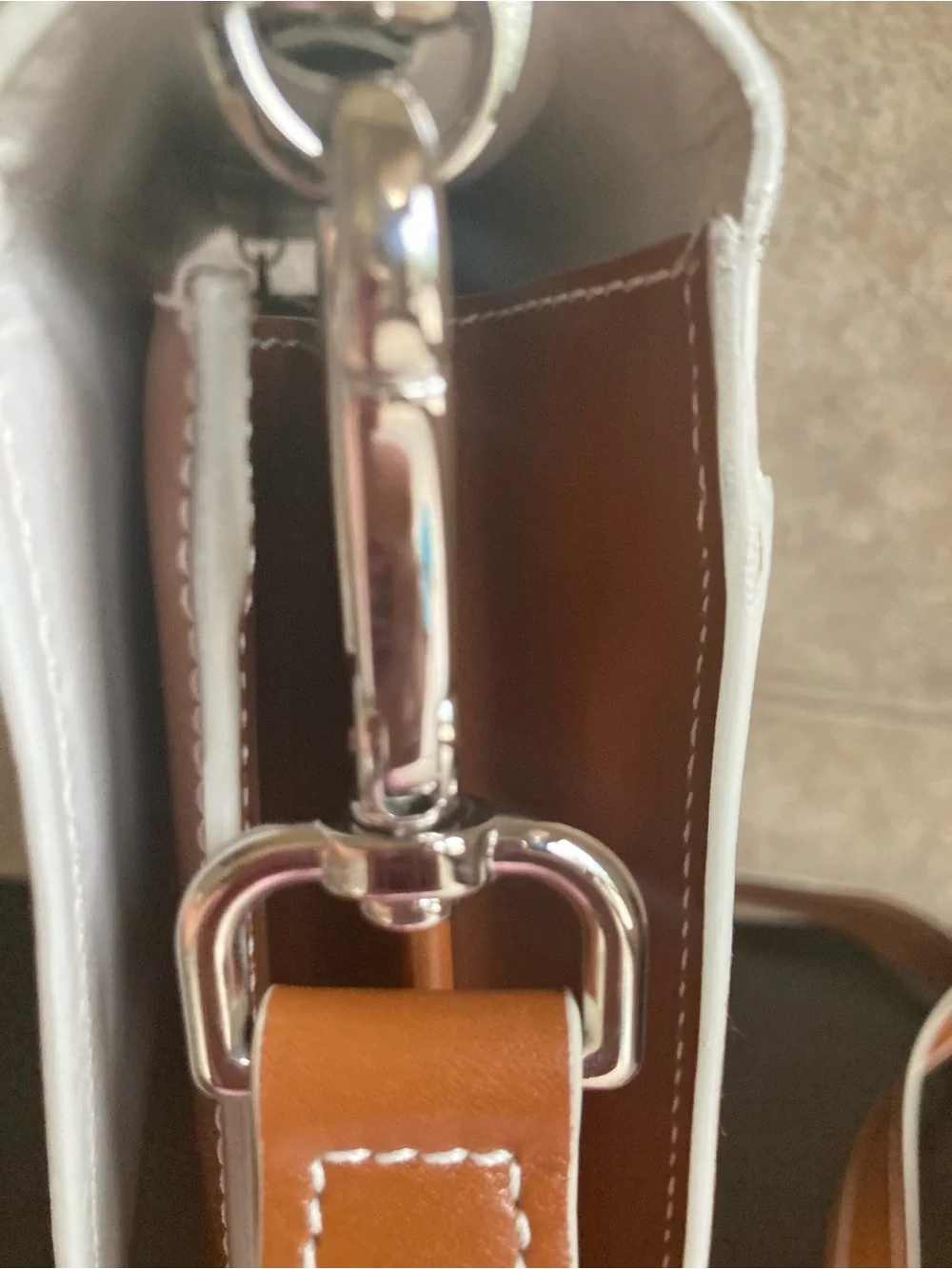 Salvatore Ferragamo Men's Leather Briefcase in Cognac Brown with White Stitching
